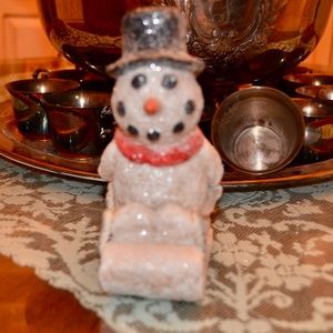 Vintage Glitter Snowman on Sled